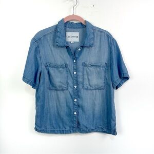 Lola River Tencel Button Down Short Sleeve Shirt Sz Small